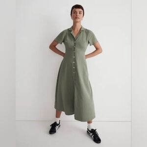 Madewell Crinkle Cotton Button-Front Midi Dress Dusty Patina Sage Green 6 NWT